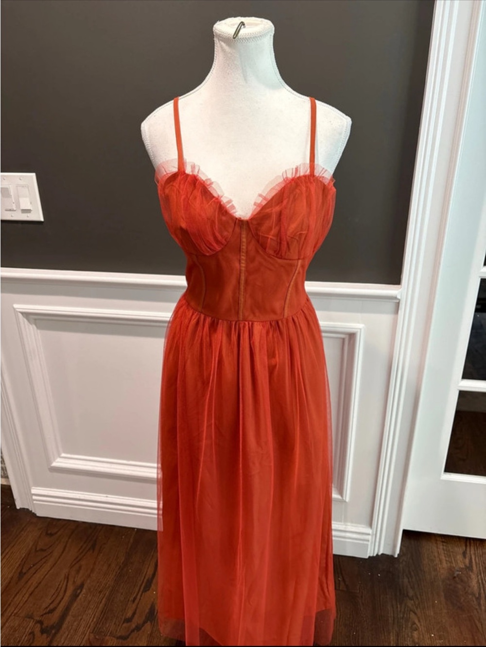 Terracotta/rust Fairycore Tulle Bustier Maxi Dress - Picture 3 of 12